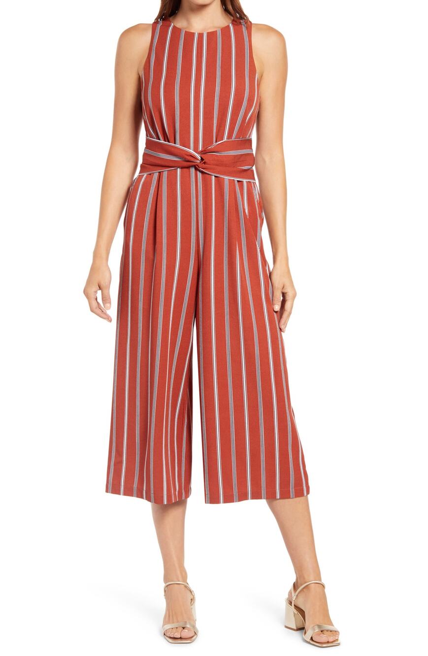 1901 Twist Front Sleeveless Jumpsuit Orange Stripe Size XXL New